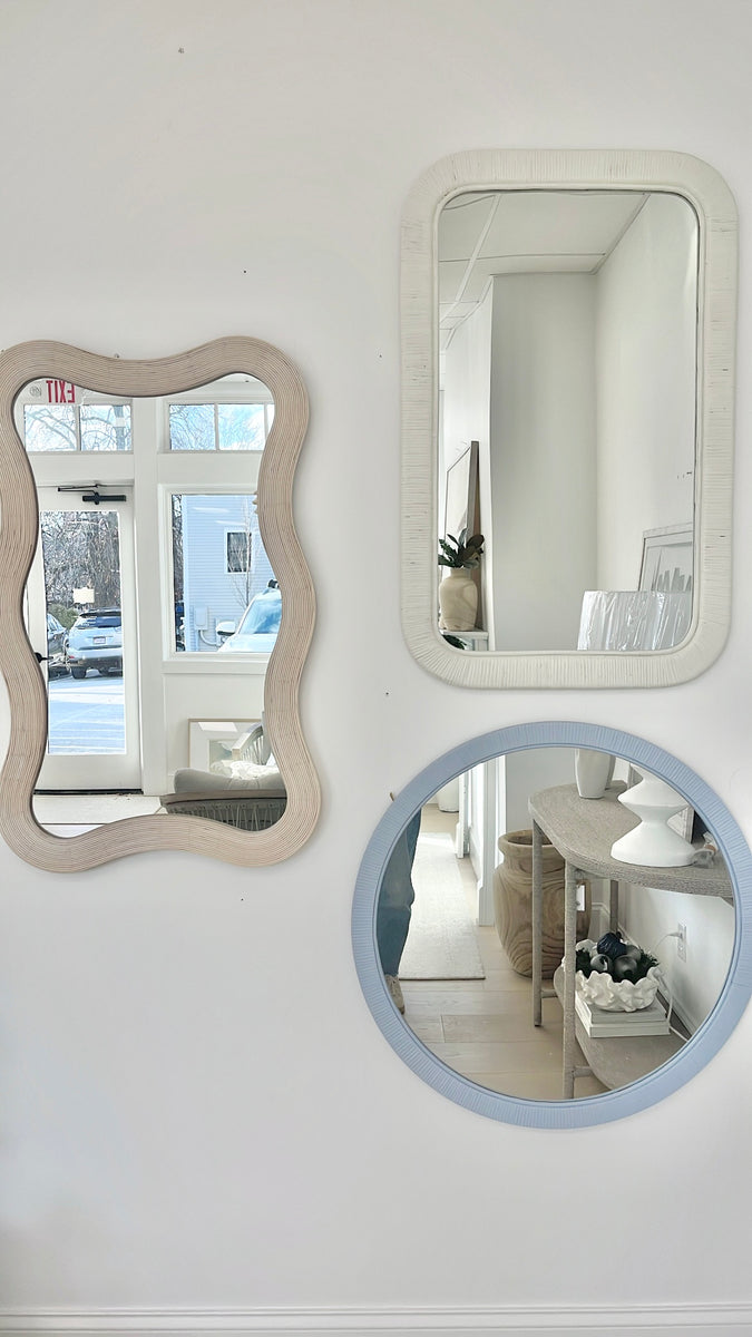 Light Blue Round Rattan Mirror – Thacher & Spring