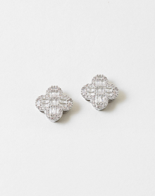  Silver Clover Rhinestone Stud