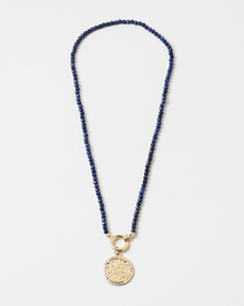  Navy Beaded Coin Charm Necklace