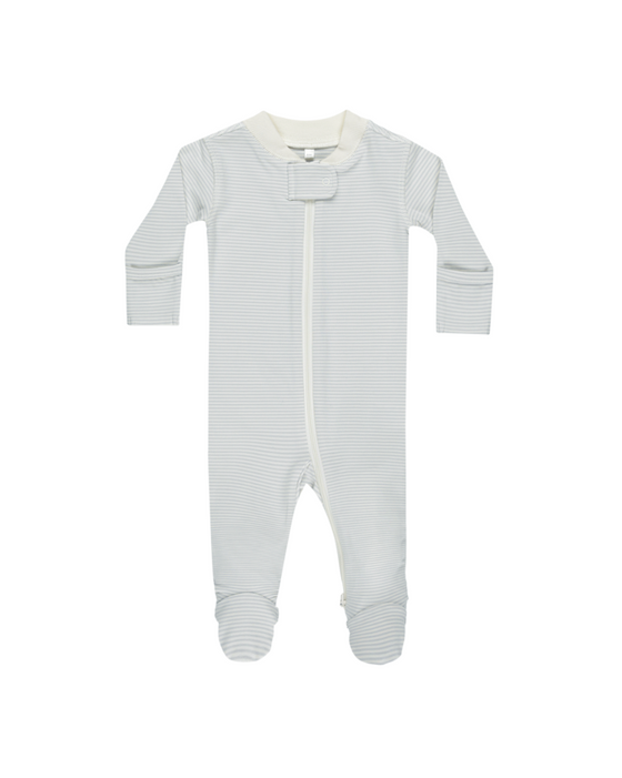 Light Blue Stripe Zip Footie Slooper