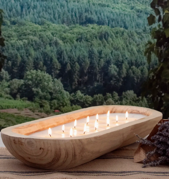 Long Wood Bowl Candle