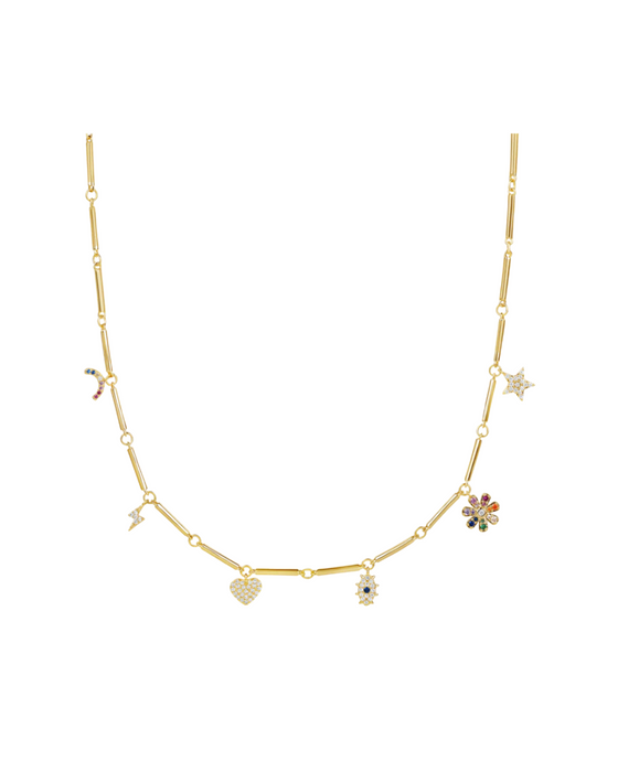 Multi Charm Bar Chain Necklace