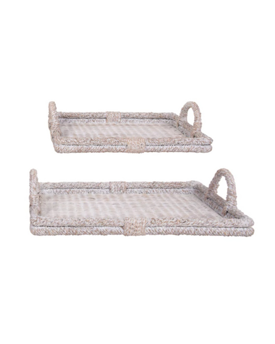 White Wash Rattan Trays - 2 Sizes Available