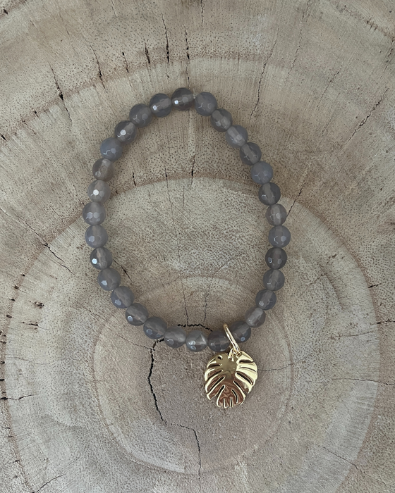 Monstera Charm + Gemstone Bracelet