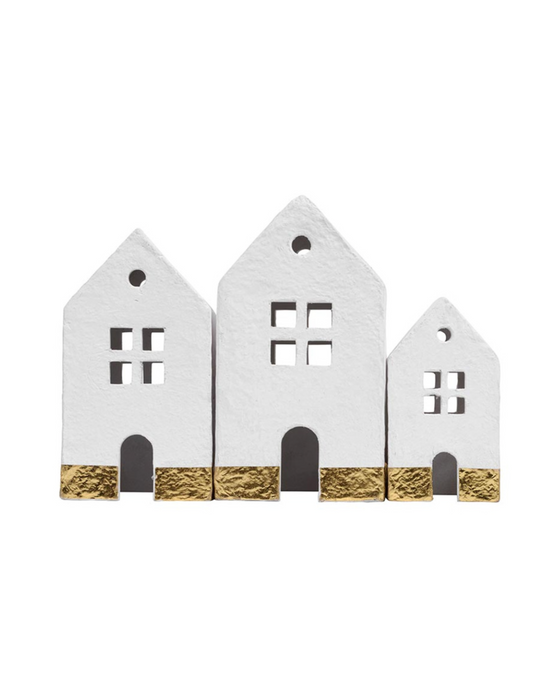 Paper Mache Houses with Gold Detailing