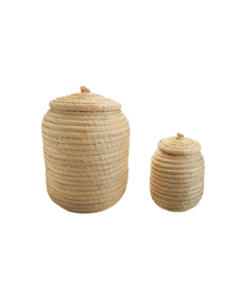  Straw Lidded Baskets - 2 Sizes Available