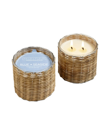  Blue Seaside 2 Wick Rattan Candle