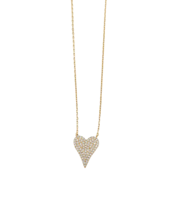 Gold Heart Necklace - Rhinestone