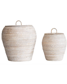  Whitewash Lidded Baskets - 2 Sizes Available