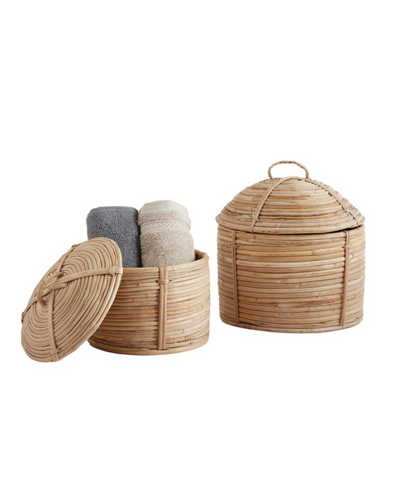 Melina Rattan Baskets with Lid - 2 Sizes Available
